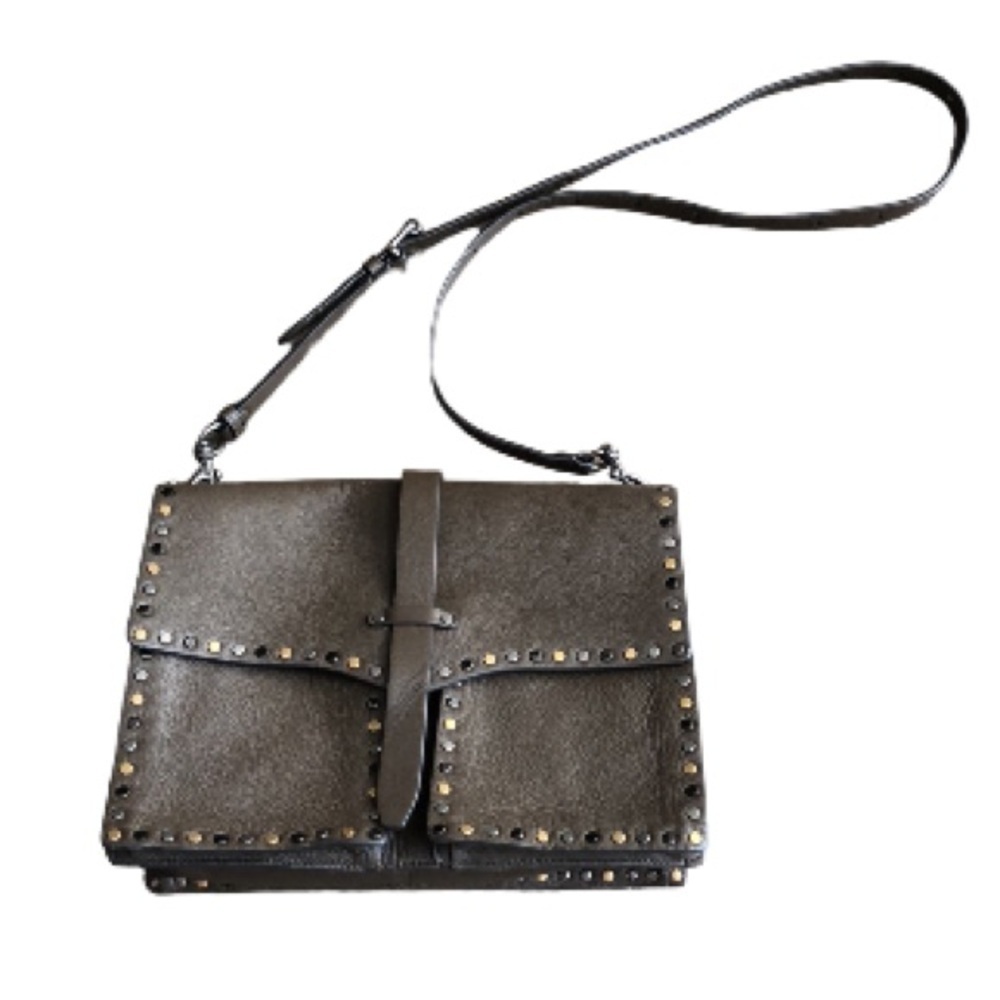 Rebecca Minkoff Nanine leather brown olive green studded crossbody shoulder bag